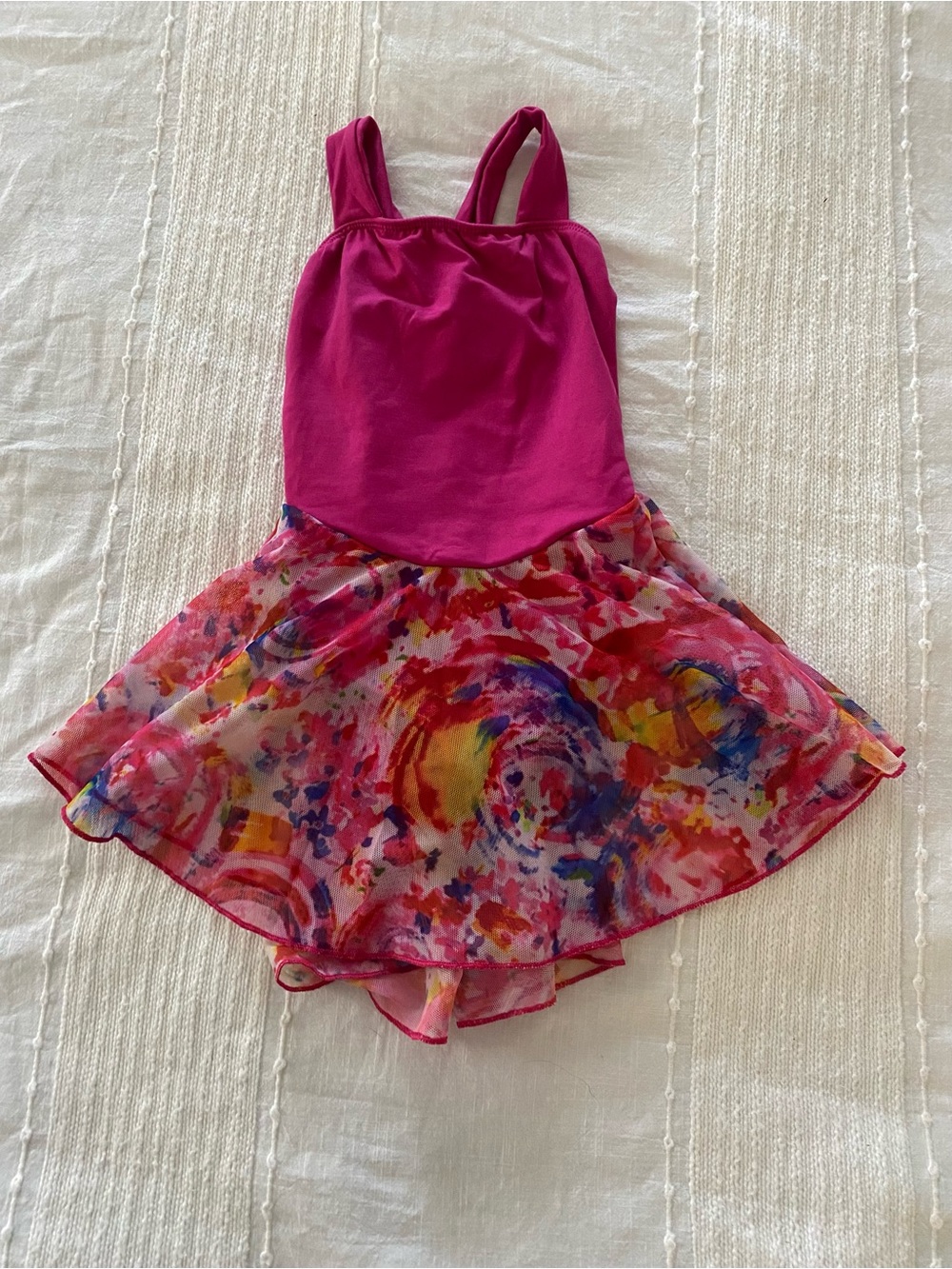 Motionwear Fuchsia Tank Skirted Dance Leotard with Watercolor Print